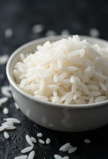 Freshly cooked jasmine rice with long and separate grains