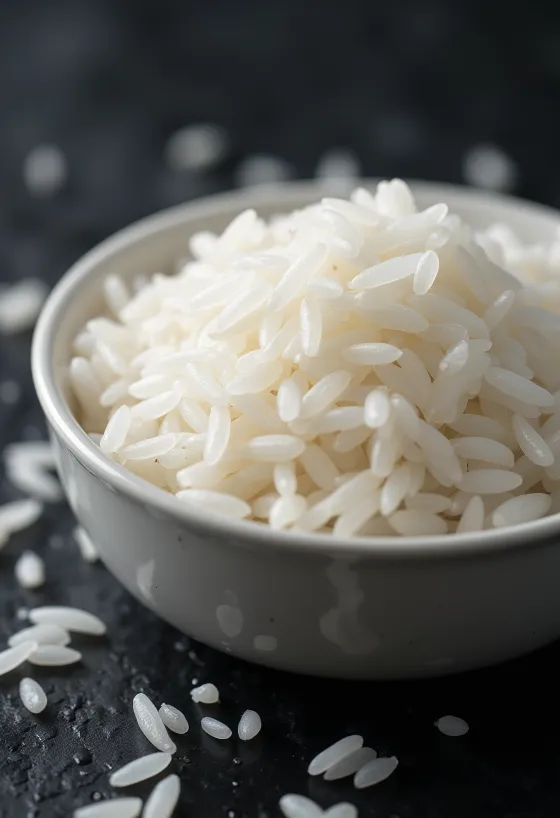 Freshly cooked jasmine rice with long and separate grains
