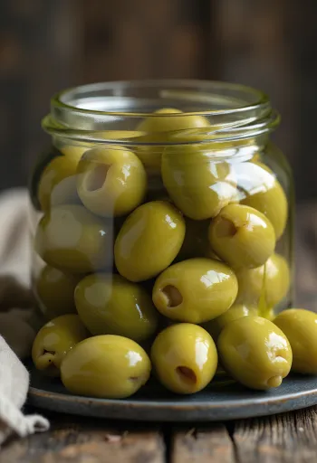 Fresh green olives with smooth and shiny texture