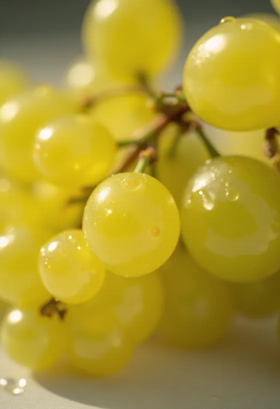 Close up of Csabagyöngye grapes, fresh and juicy berries with greenish-yellow skin