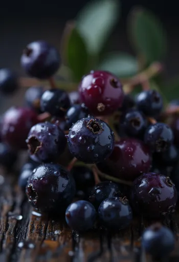 Elderberries, vivid dark purple color and slightly glossy surface