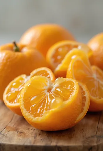 Mandarin segment, vivid orange flesh and fresh texture