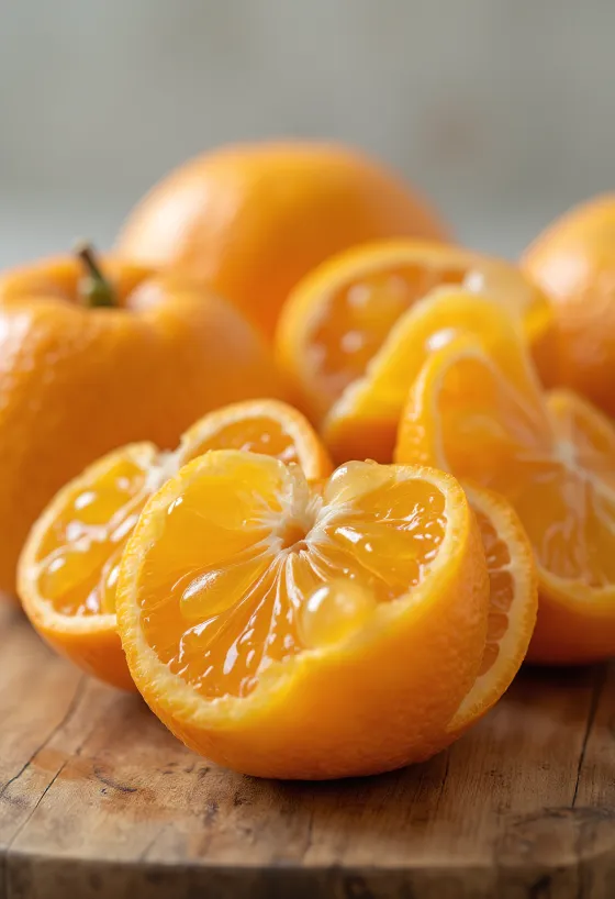 Mandarin segment, vivid orange flesh and fresh texture