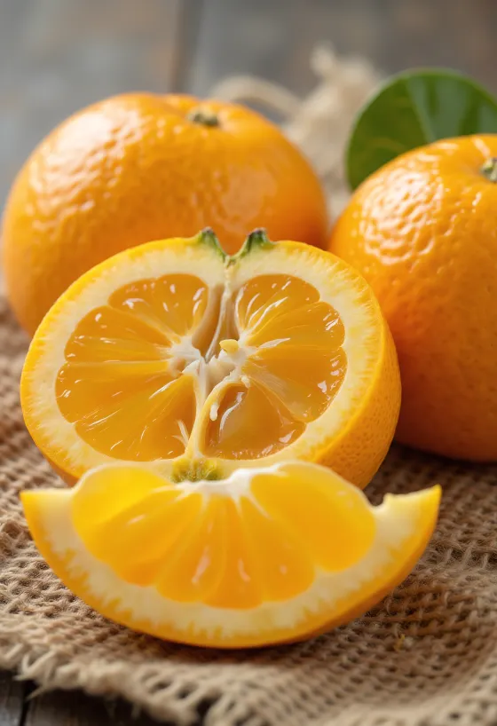 Satsuma slice, vibrant orange flesh and fresh texture