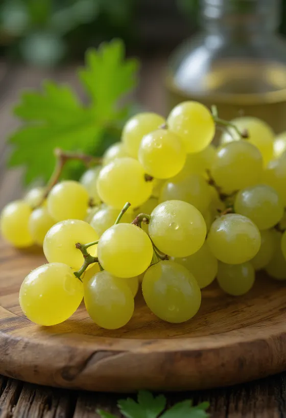 Close-up of Zalagyöngye grapes with fresh, juicy berries and greenish-yellow skin