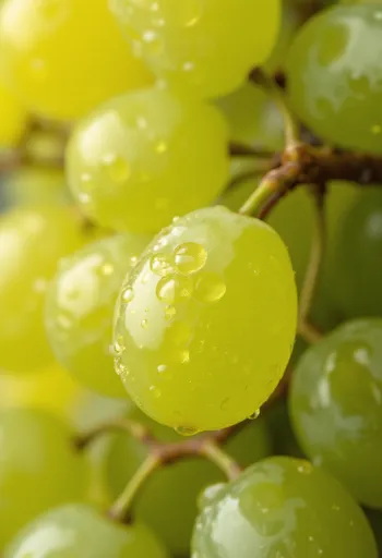 Close-up of Irsai Olivér grapes, fresh and juicy berries with greenish-yellow skin