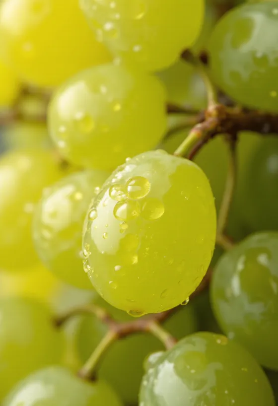 Close-up of Irsai Olivér grapes, fresh and juicy berries with greenish-yellow skin