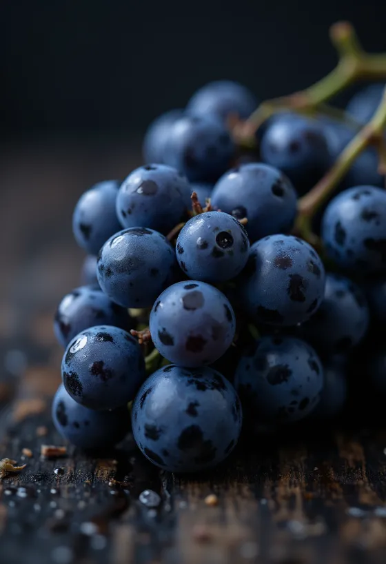 Close-up of Isabella grapes, fresh and juicy berries with deep purple-black skin