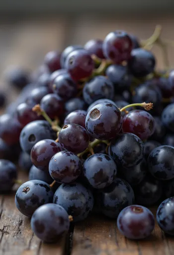 Close-up of Othello grapes, fresh and juicy berries with deep purple-almost black skin