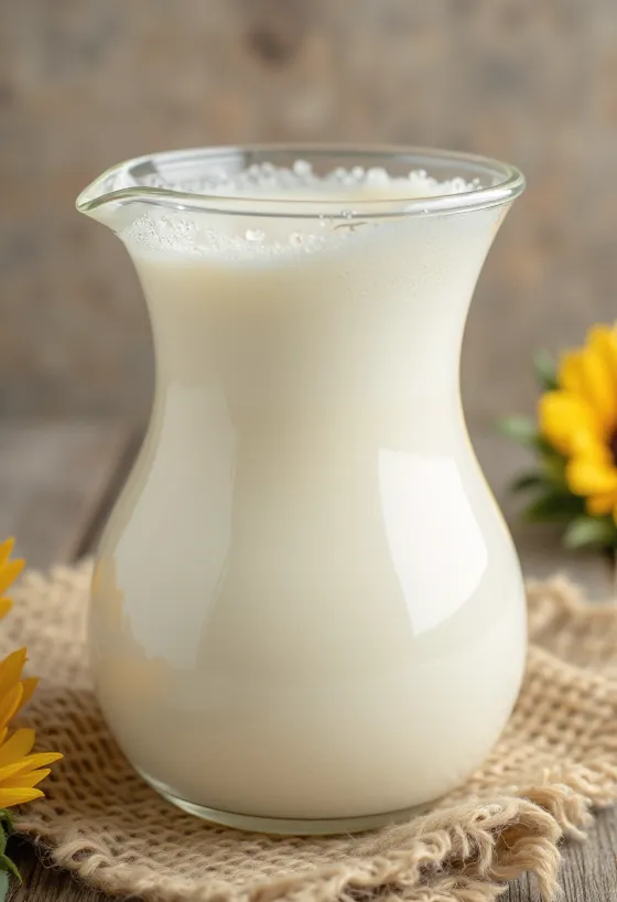 Sunflower seed milk poured into a glass, next to shelled sunflower seeds in a bowl