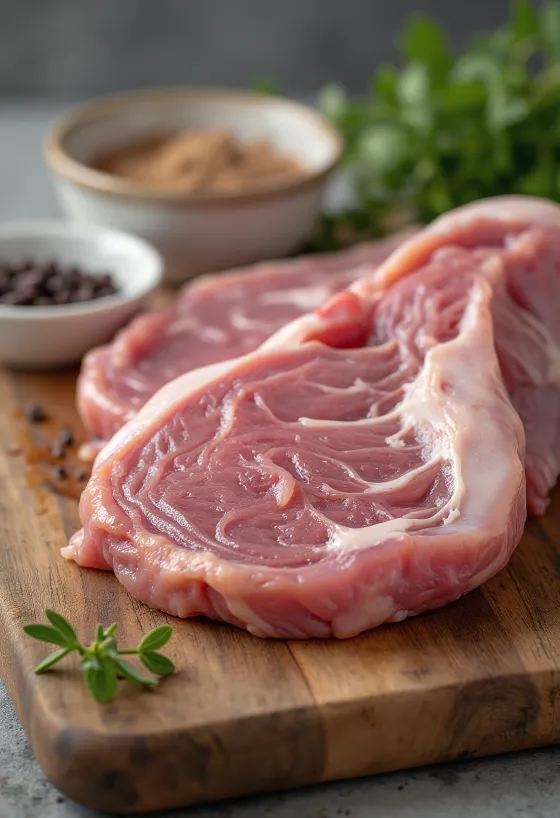 Sliced raw tongue fillets on a wooden cutting board, cleaned