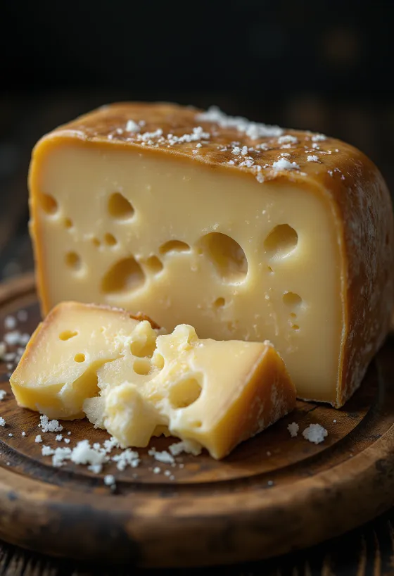 Fresh Parmigiano Reggiano cheese in a white ceramic bowl, on a wooden table