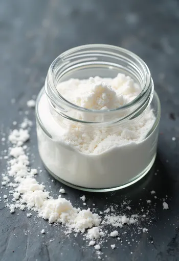 Pectin powder in a small bowl with a wooden spoon on a light, neutral background