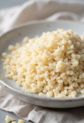 Dried quinoa flakes, with detailed texture and natural colors
