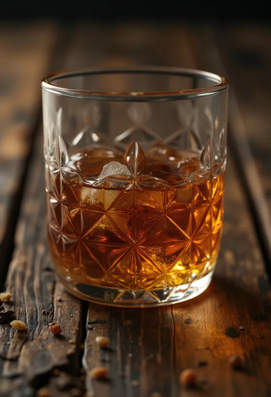 Rum bottle and glass, with brown sugar, sugarcane, and lime