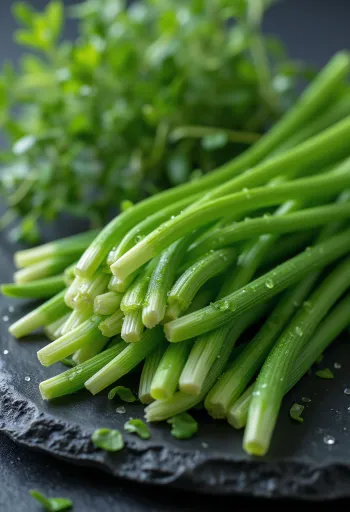 Fresh, chopped chives in a ceramic bowl on a wooden surface