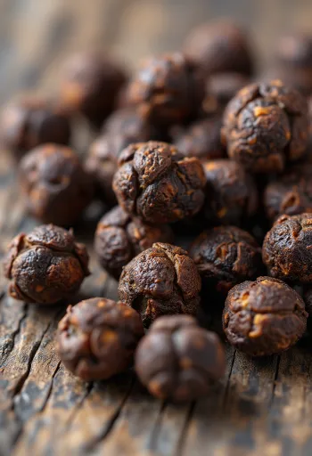 Whole and ground allspice in a small bowl, on a wooden surface