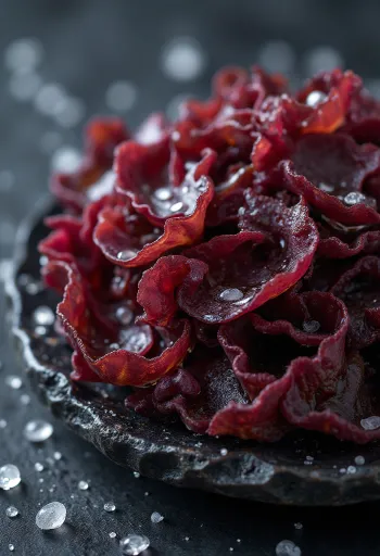 Dried dulse seaweed with detailed texture and natural colors