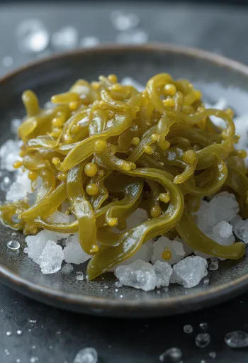 Dried bladderwrack seaweed showing detailed texture and natural colors