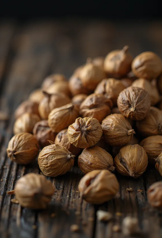 Peeled tiger nuts (chufa) in a pile on a white background, in natural state