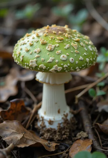 Sliced and cleaned Green-Cracking Russula mushrooms on a kitchen cutting board