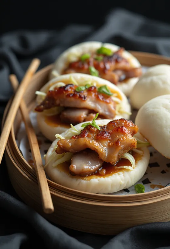 Crispy Pork Belly Bao with pickled cabbage