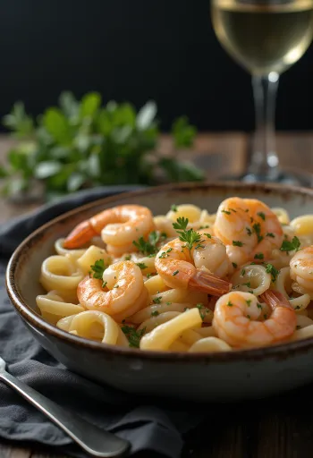 Shrimp gnocchi served in a bowl