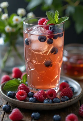 Fruity cider with ice and fresh berries