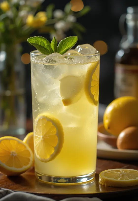 Pitcher of homemade lemonade with mint and ice