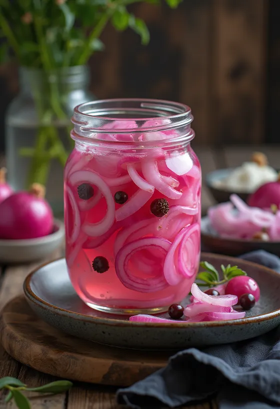 Pickled onions in a glass jar