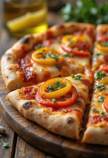 Pizza ai Peperoni with colorful peppers