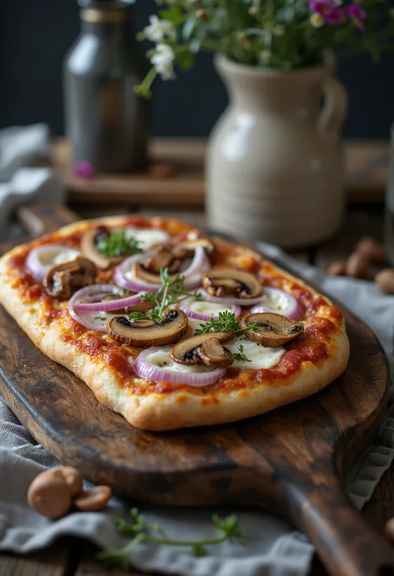 Pizza Finlandese with reindeer meat, sour cream, and red onion