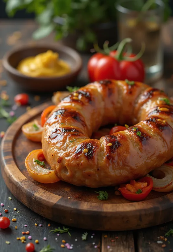 Roasted sausages with crispy skin and fresh herbs