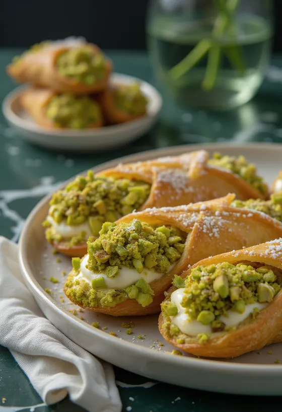 Pistachio cannoli with chocolate