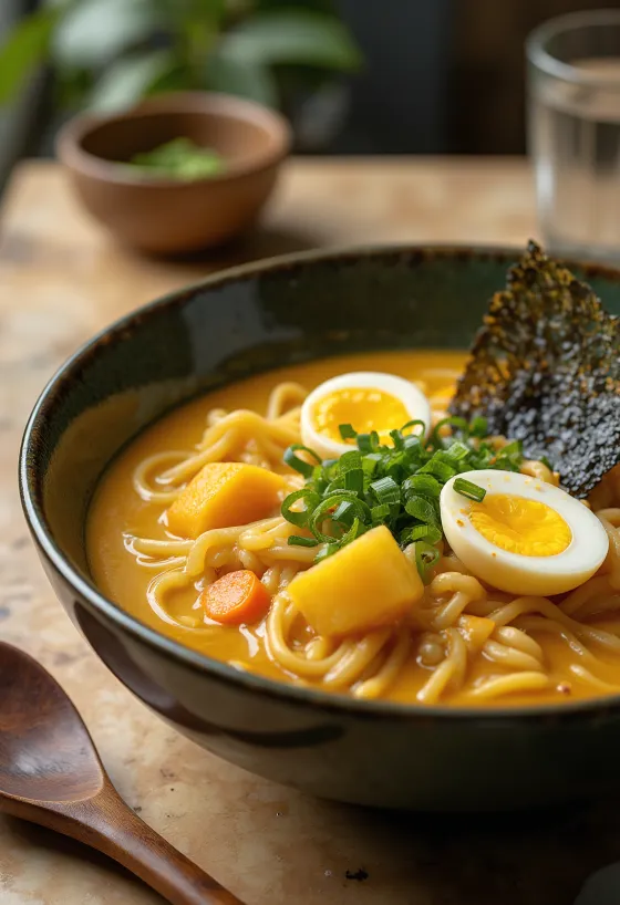 Curry ramen served with Japanese curry broth and egg