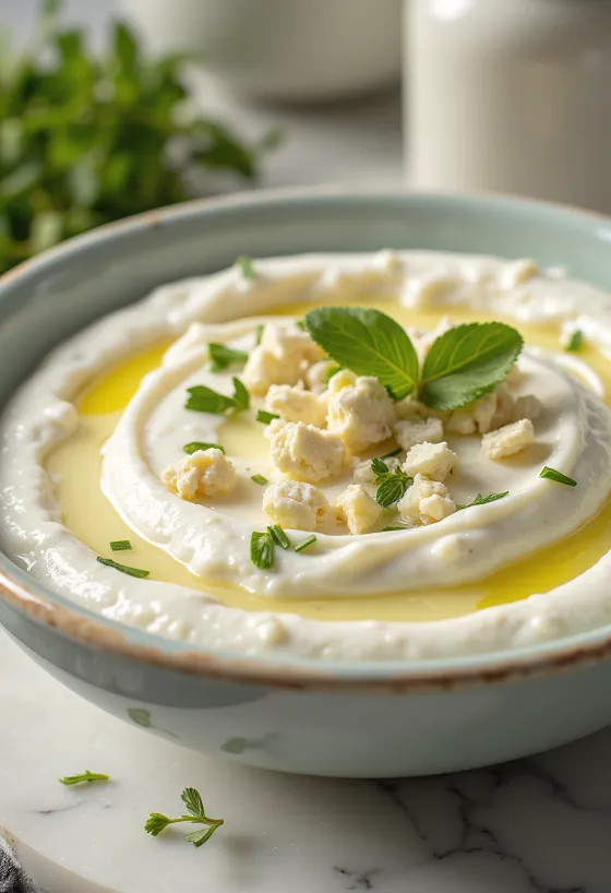 Feta yogurt dip served with fresh pita bread
