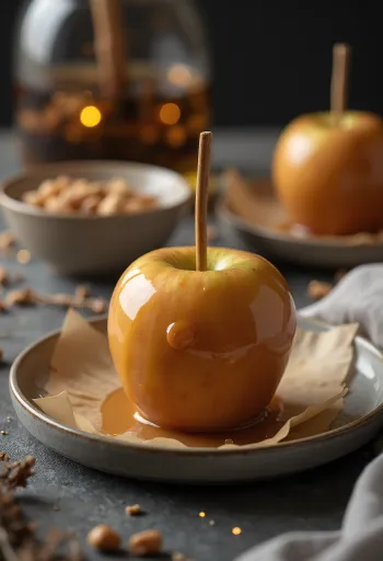 Golden caramel apples with crunchy coating