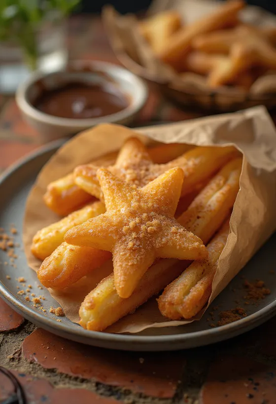 Classic churros sprinkled with cinnamon sugar, freshly fried