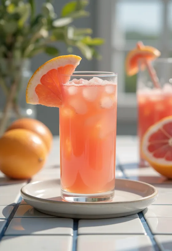Orange-grapefruit juice in a tall glass, garnished with orange and grapefruit slices