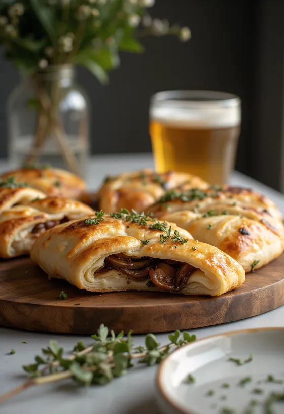 Freshly baked caramelized onion calzone