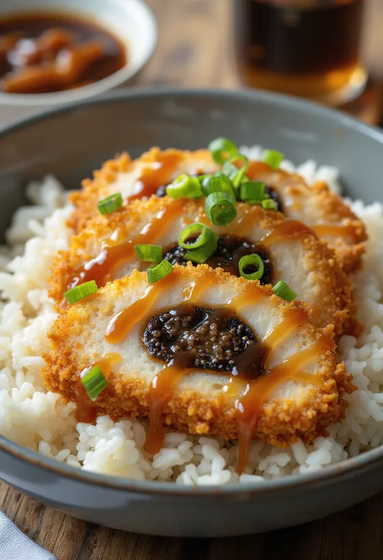 Crispy chicken katsu stuffed with miso served over rice