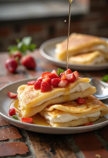 Strawberry cheesecake crepes plated