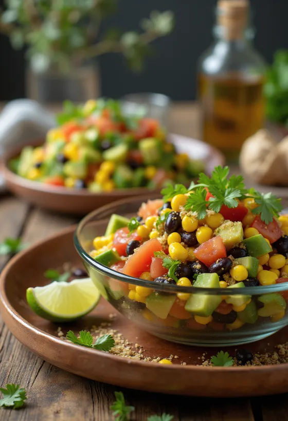 Vegan Mexican Salad with Black Beans and Avocado