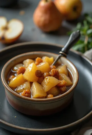 Spiced pear chutney in a glass jar