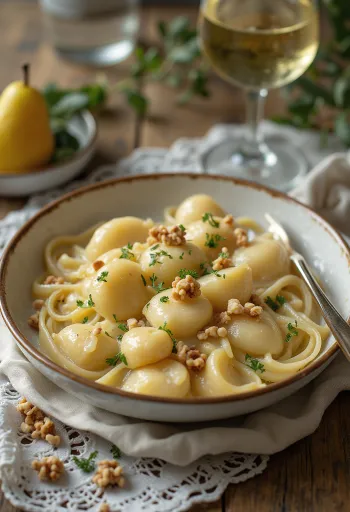 Pear and gorgonzola gnocchi served