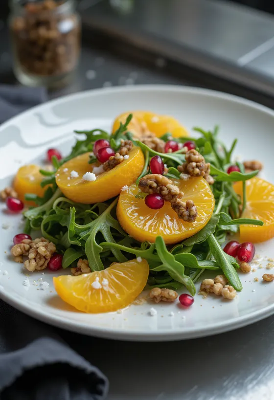 Vegan Orange Salad with Walnuts served