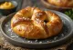 Chickpea flour pretzel baked golden brown with salty crust