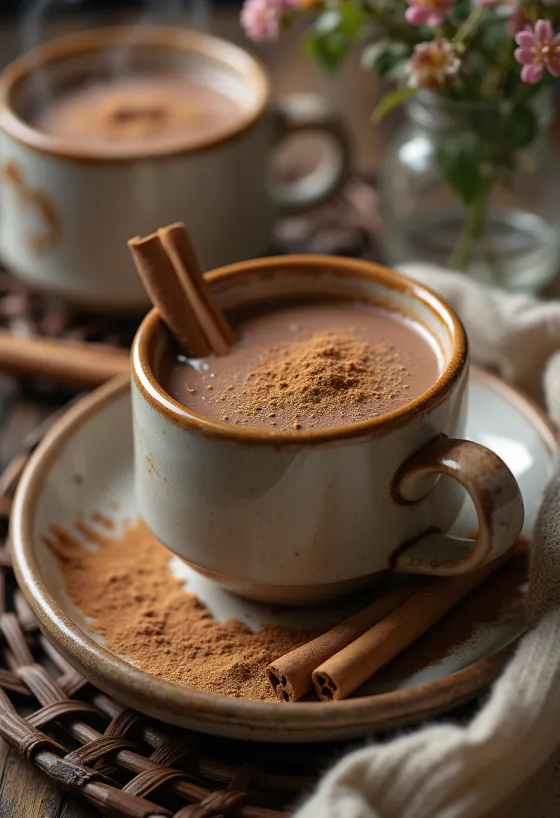 Cinnamon hot chocolate served