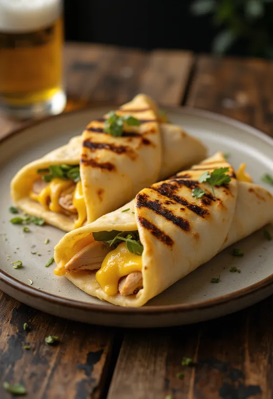 Grilled wrap with chicken and cheese