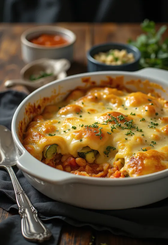 Vegan Zucchini Casserole with tomato sauce